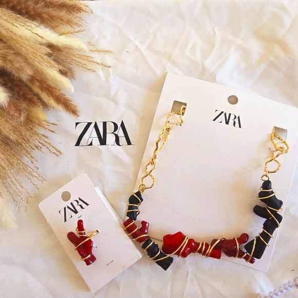 ZARA SET MATCHING SET FAUX CORAL NECKLACE AND RING - Picture 2 of 11